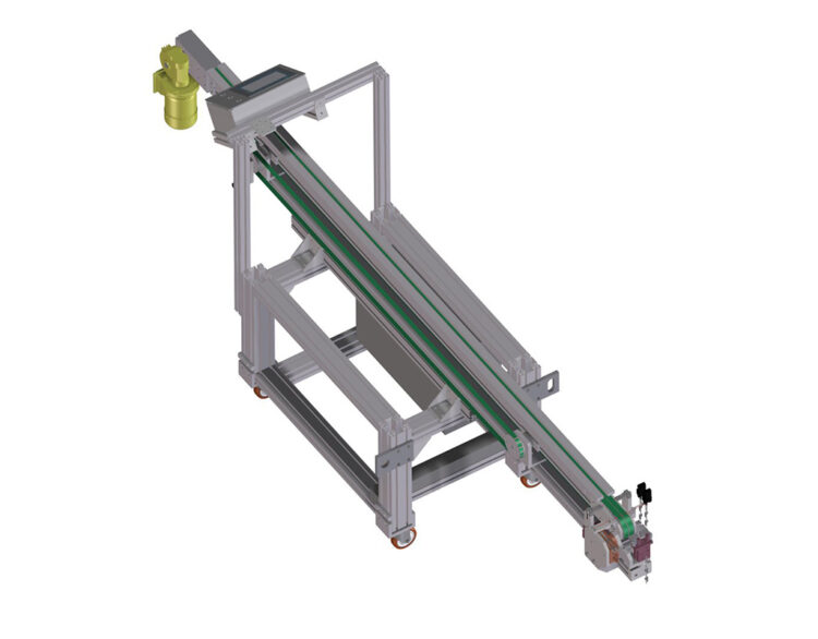 Fittings and nuts feeding belt with manual loading - PM Impianti